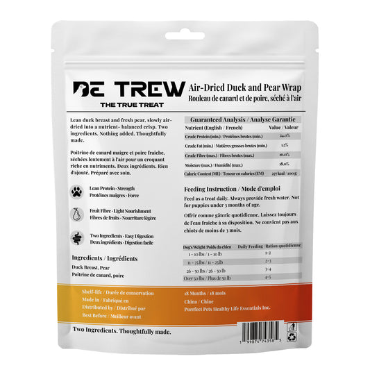 DE TREW Air-Dried Duck and Pear Wrap dog treat package