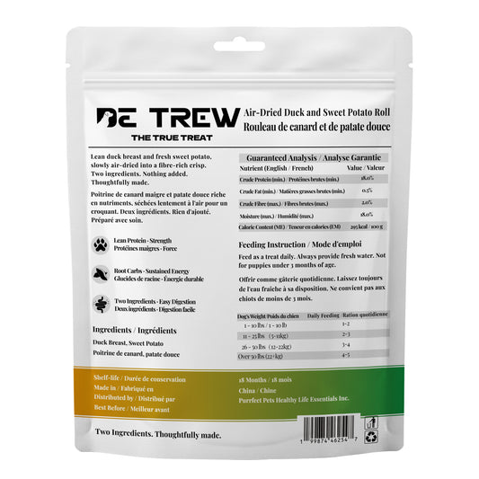 DE TREW Duck and Sweet Potato Roll air-dried dog treats package
