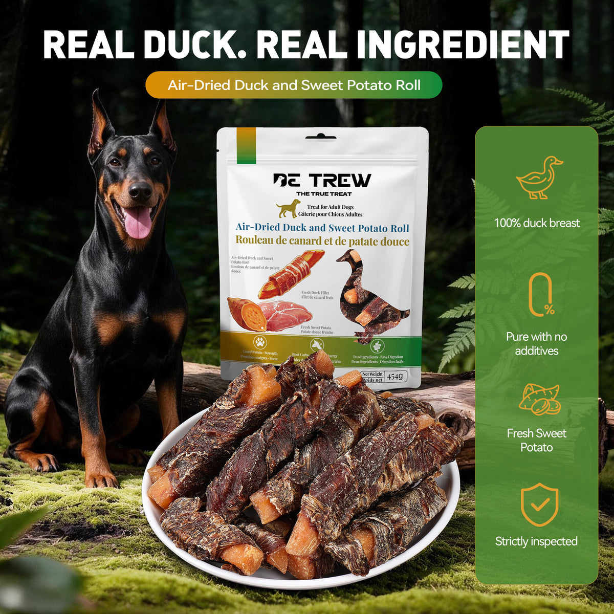 100% Air-dried duck and sweet potato dog treat roll with no additives