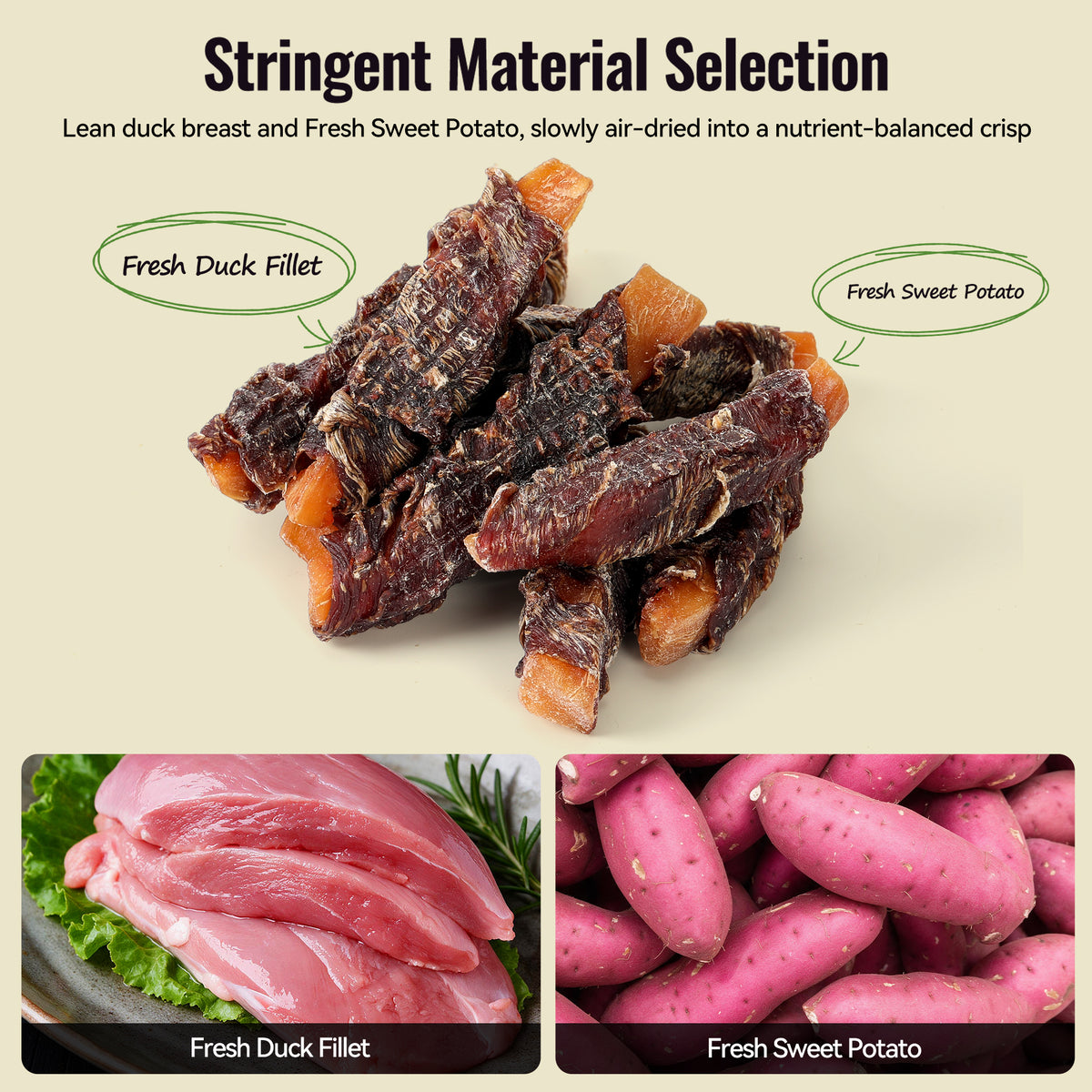 DE TREW two fresh ingredient: duck and sweet potato dog treats
