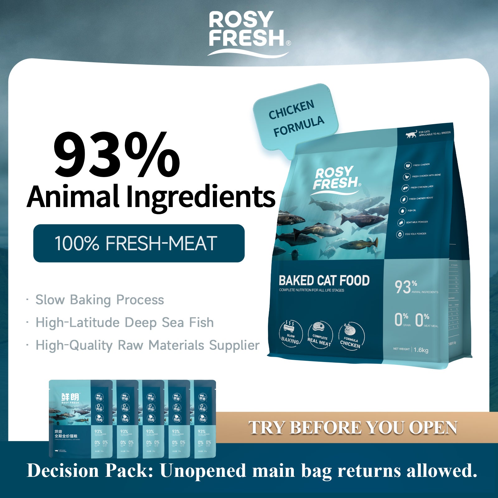 Rosy Fresh Oven-Baked Chicken Cat Food for Cats 1.6kg package