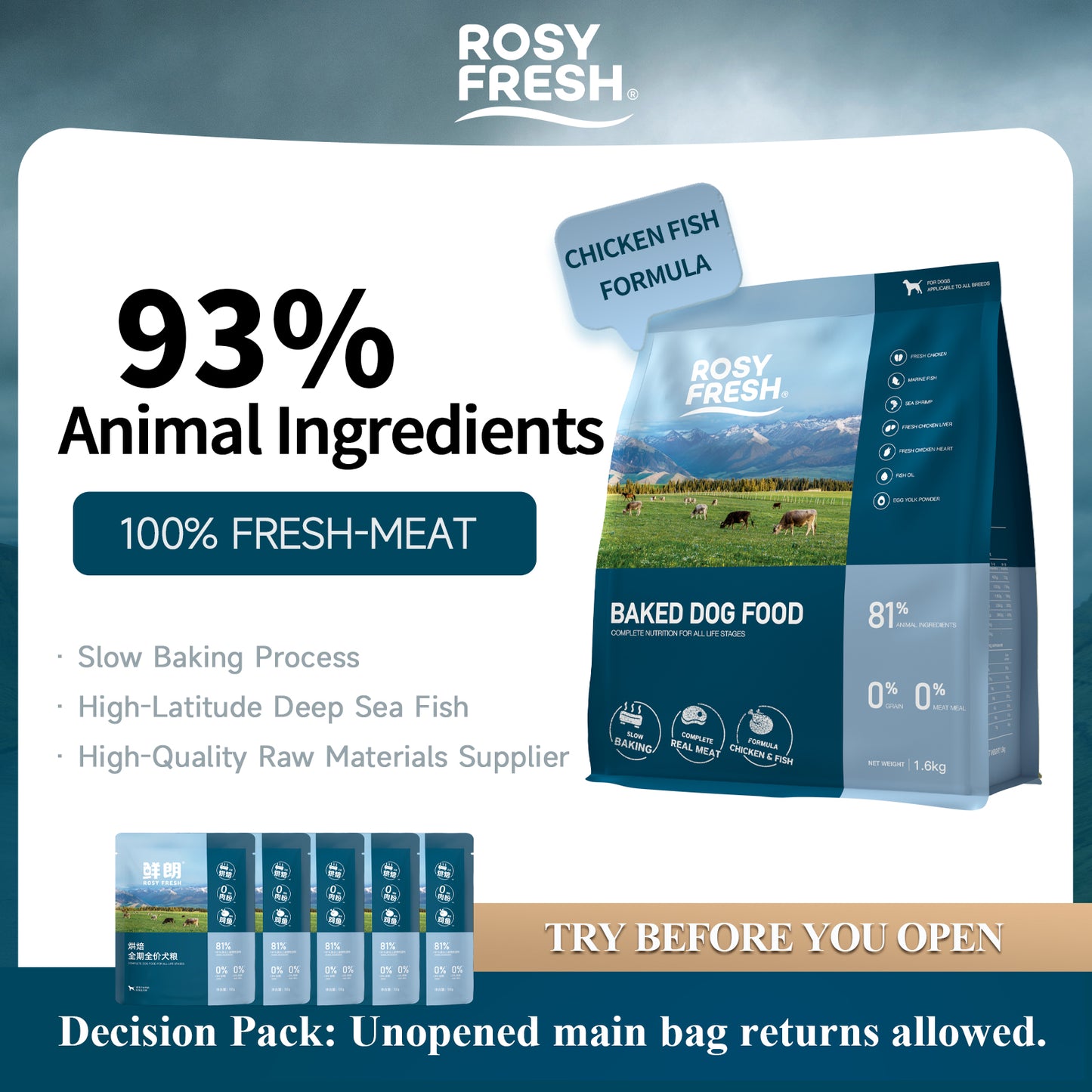 Rosy Fresh Oven-Baked Grain Free Dog Food | Chicken&Fish Formula 1.6kg