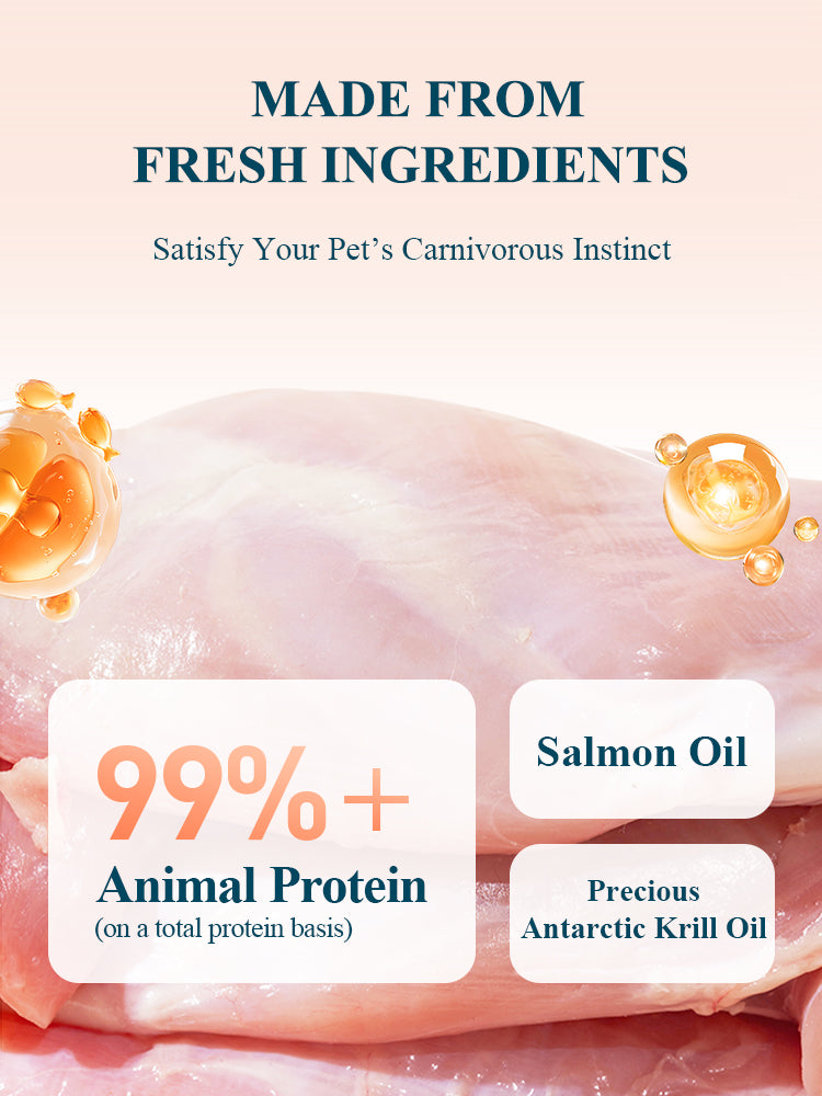 Rosy Fresh complete nutrition cat food sticks made with fresh ingredients, salmon oil and Antarctic krill oil