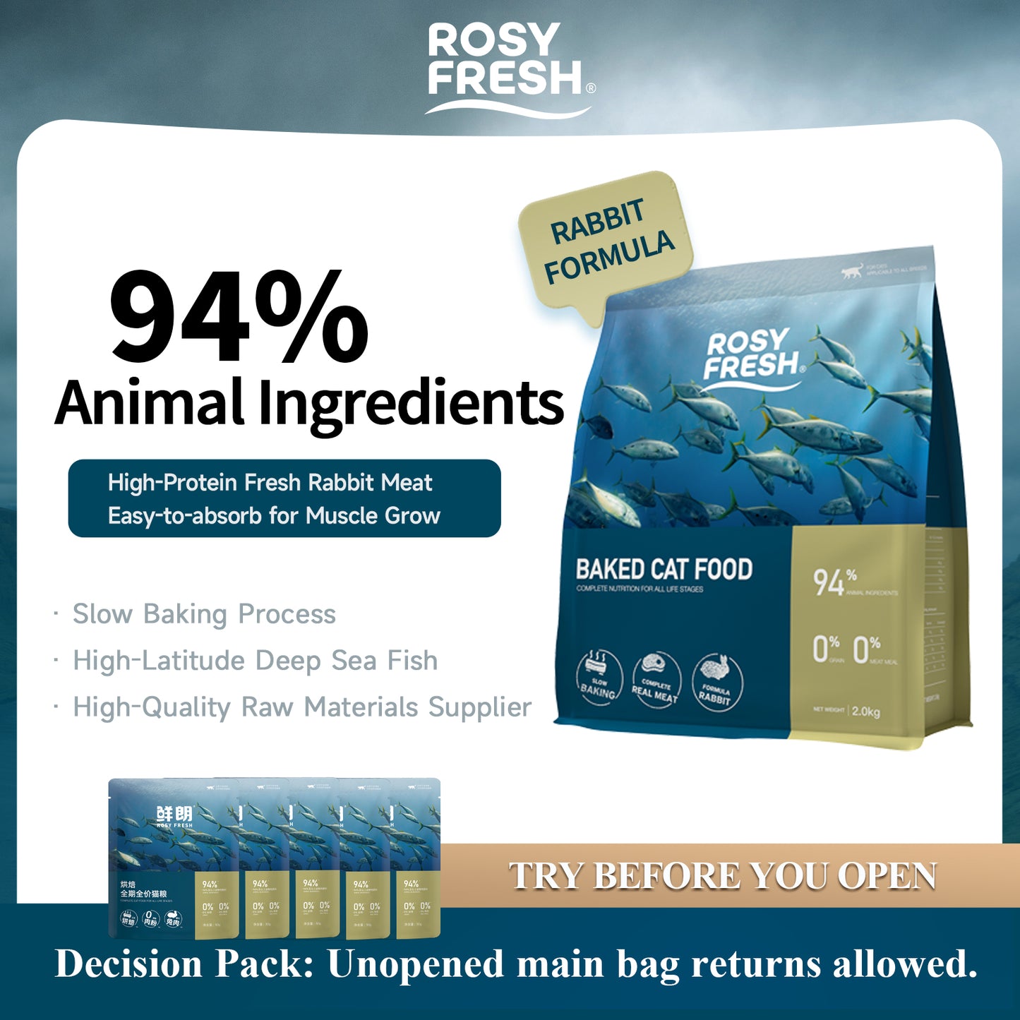 Rosy Fresh Oven-Baked Grain-Free Cat Food｜Rabbit Recipe 2 kg