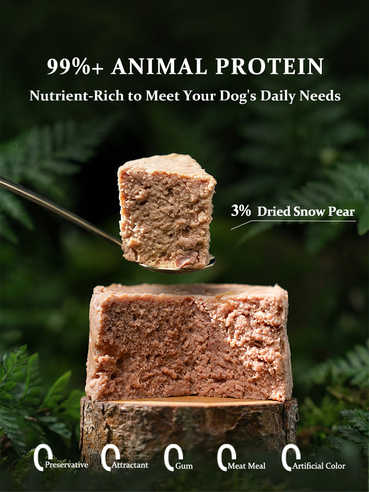 Rosy Fresh meat-rich Duck & Snow Pear wet dog food with 99% animal protein