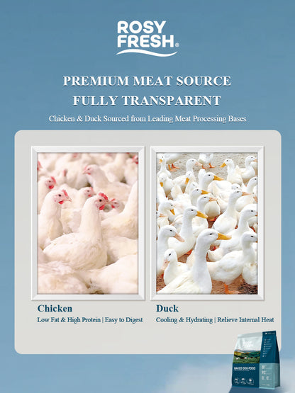 Rosy Fresh oven-baked chicken and duck dog food made with premium chicken and duck ingredients