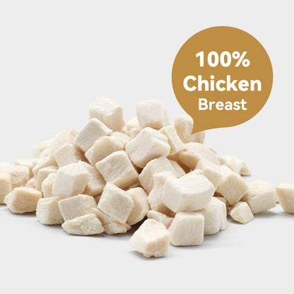 single-ingredient freeze-dried chicken breast pet treats made with 100% chicken