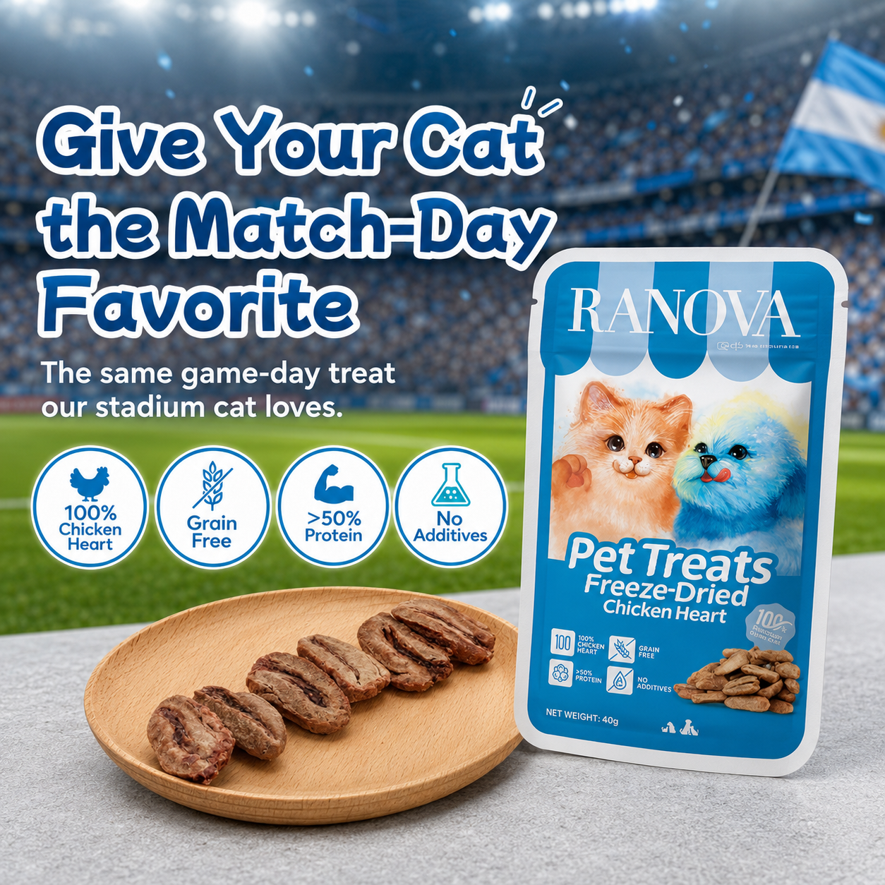 single-ingredient freeze-dried chicken heart pet treats made with 100% chicken heart